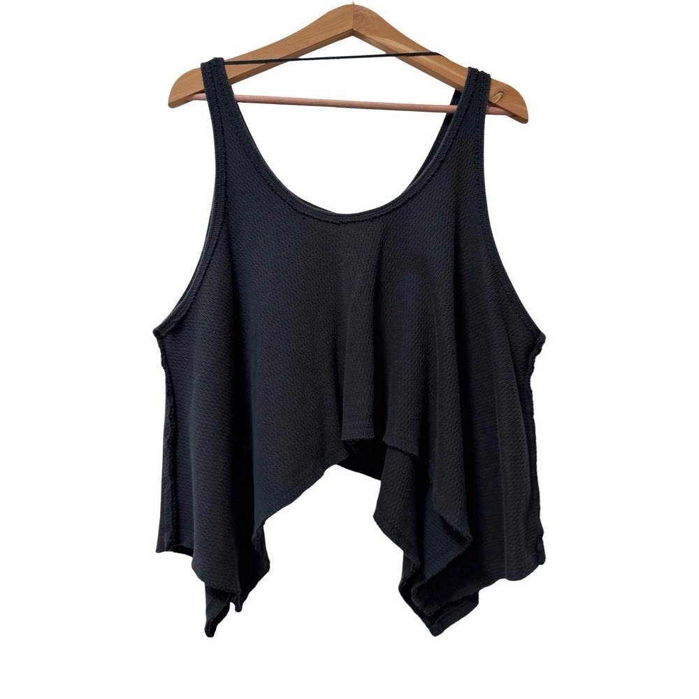 Free People Sing La La Handkerchief Hem Knit Tank Top Size L Black Boxy Boho